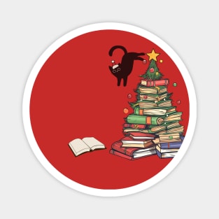 Cat Bookworm Christmas Tree Books Magnet